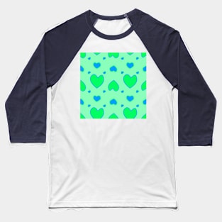 Blue and green hearts on green Baseball T-Shirt